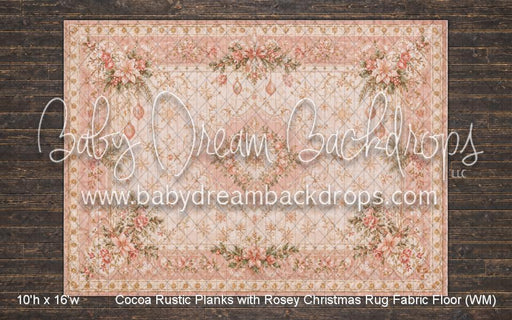 Cocoa Rustic Planks with Rosey Christmas Rug Fabric Floor (WM)