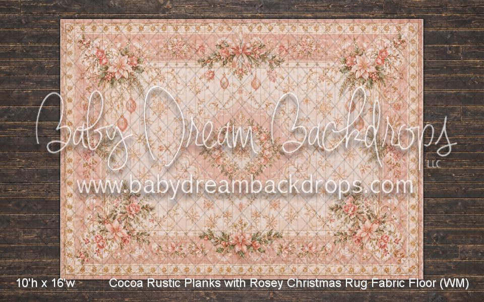 Cocoa Rustic Planks with Rosey Christmas Rug Fabric Floor (WM)