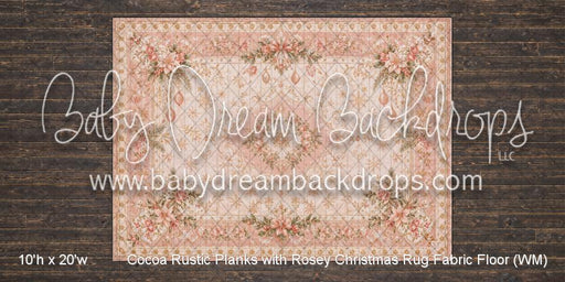 Cocoa Rustic Planks with Rosey Christmas Rug Fabric Floor (WM)