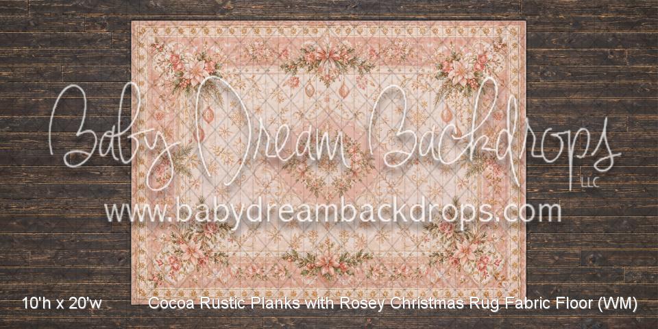 Cocoa Rustic Planks with Rosey Christmas Rug Fabric Floor (WM)