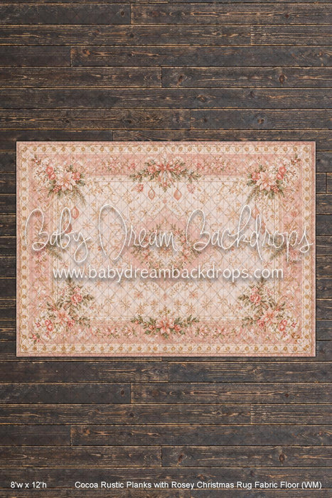 Cocoa Rustic Planks with Rosey Christmas Rug Fabric Floor (WM)