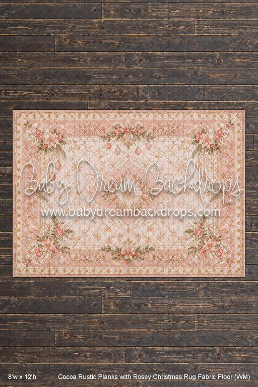 Cocoa Rustic Planks with Rosey Christmas Rug Fabric Floor (WM)