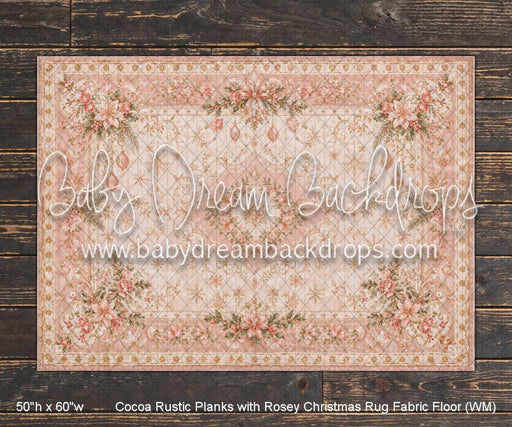 Cocoa Rustic Planks with Rosey Christmas Rug Fabric Floor (WM)