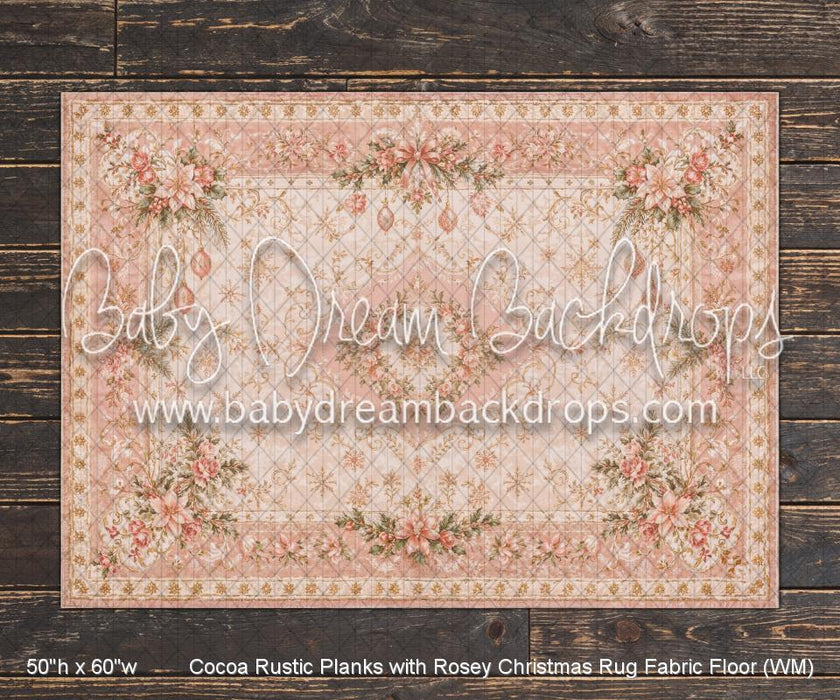 Cocoa Rustic Planks with Rosey Christmas Rug Fabric Floor (WM)