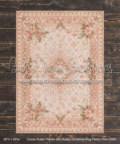 Cocoa Rustic Planks with Rosey Christmas Rug Fabric Floor (WM)