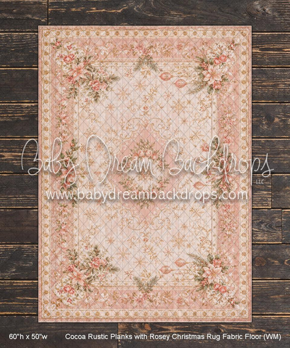 Cocoa Rustic Planks with Rosey Christmas Rug Fabric Floor (WM)