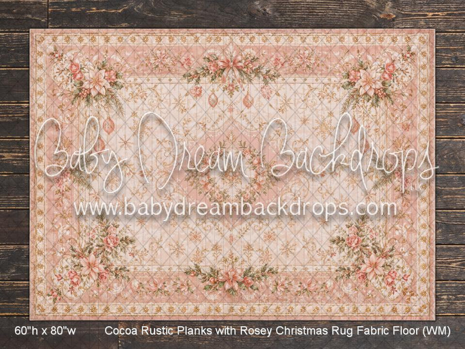 Cocoa Rustic Planks with Rosey Christmas Rug Fabric Floor (WM)