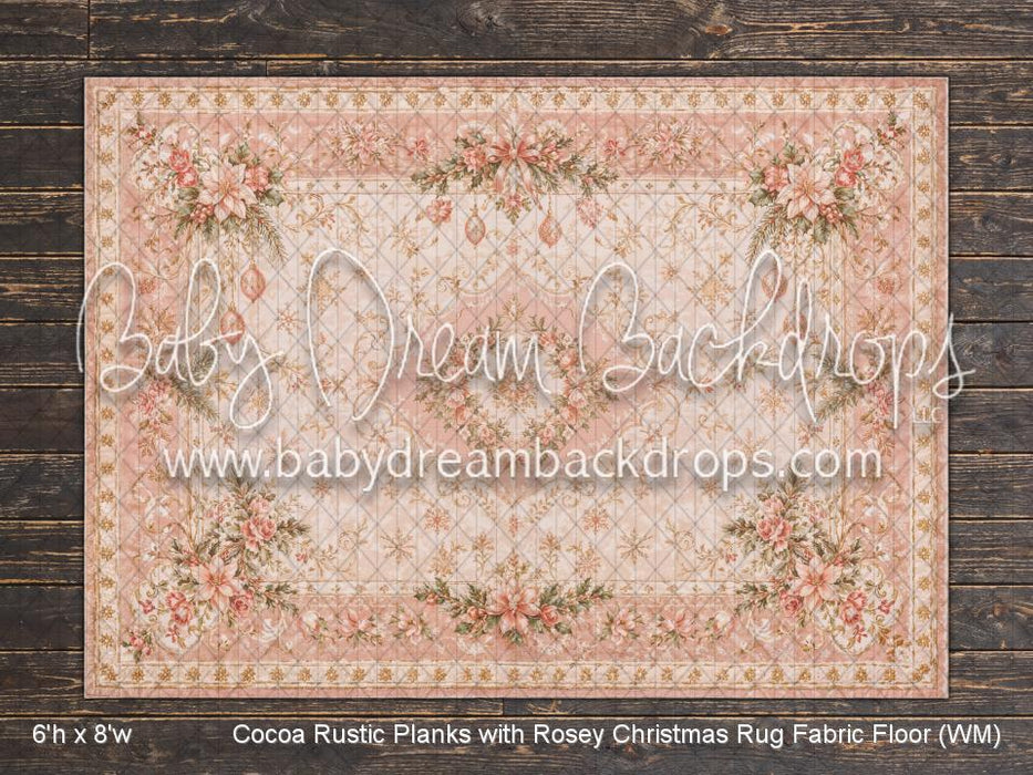 Cocoa Rustic Planks with Rosey Christmas Rug Fabric Floor (WM)
