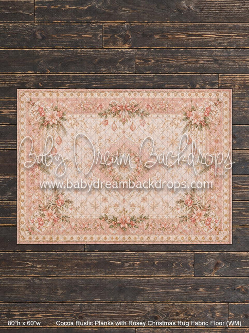 Cocoa Rustic Planks with Rosey Christmas Rug Fabric Floor (WM)