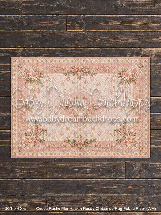 Cocoa Rustic Planks with Rosey Christmas Rug Fabric Floor (WM)