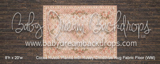 Cocoa Rustic Planks with Rosey Christmas Rug Fabric Floor (WM)