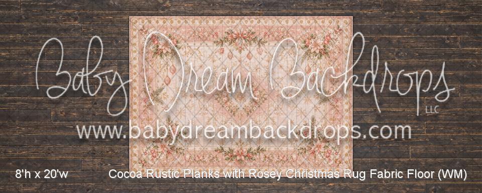 Cocoa Rustic Planks with Rosey Christmas Rug Fabric Floor (WM)