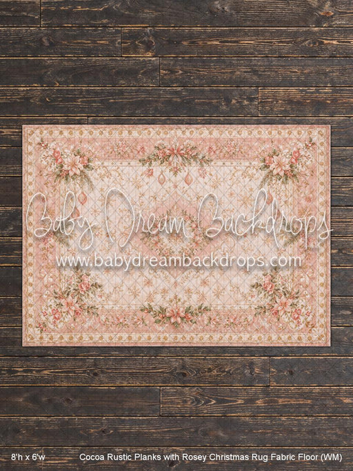 Cocoa Rustic Planks with Rosey Christmas Rug Fabric Floor (WM)
