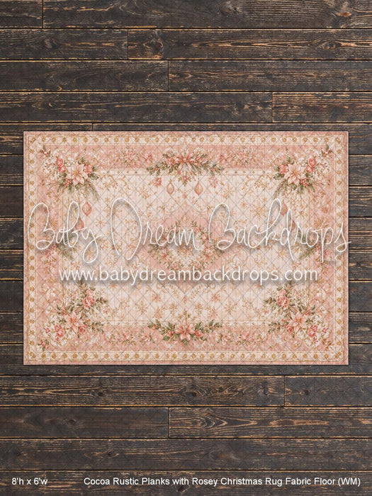 Cocoa Rustic Planks with Rosey Christmas Rug Fabric Floor (WM)