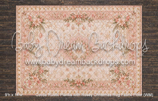 Cocoa Rustic Planks with Rosey Christmas Rug Fabric Floor (WM)