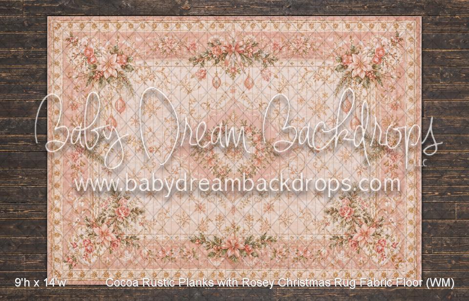 Cocoa Rustic Planks with Rosey Christmas Rug Fabric Floor (WM)
