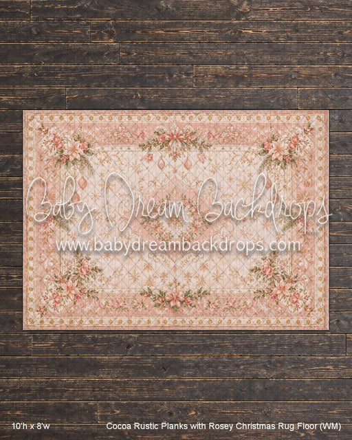 Cocoa Rustic Planks with Rosey Christmas Rug Fabric Floor (WM)