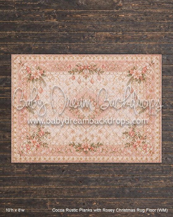 Cocoa Rustic Planks with Rosey Christmas Rug Fabric Floor (WM)