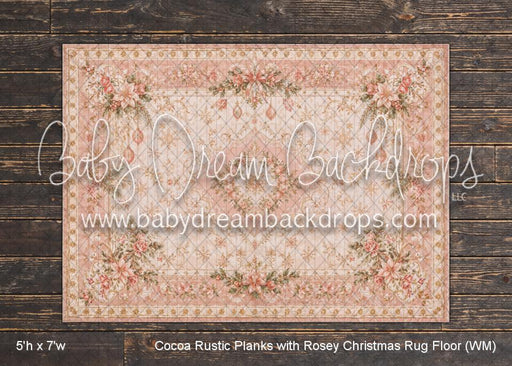Cocoa Rustic Planks with Rosey Christmas Rug Fabric Floor (WM)