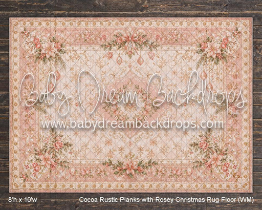 Cocoa Rustic Planks with Rosey Christmas Rug Fabric Floor (WM)