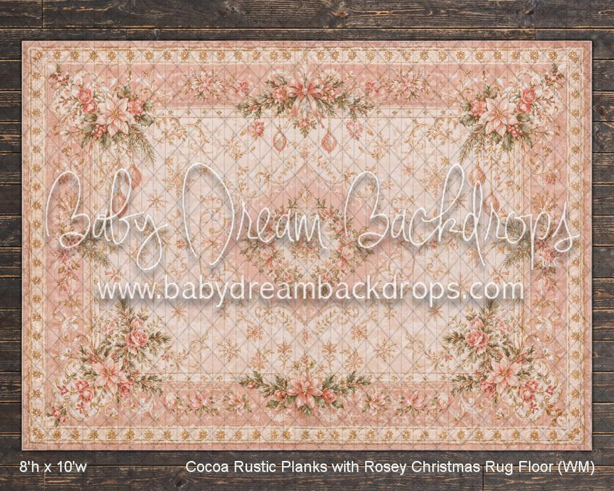 Cocoa Rustic Planks with Rosey Christmas Rug Floor (WM)