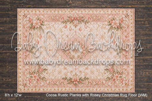Cocoa Rustic Planks with Rosey Christmas Rug Fabric Floor (WM)