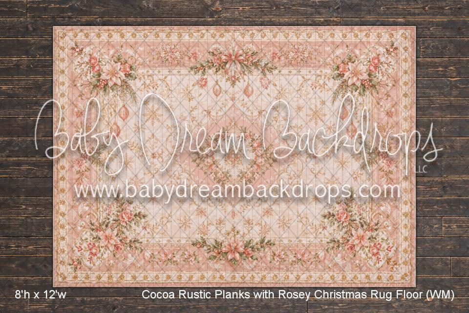 Cocoa Rustic Planks with Rosey Christmas Rug Fabric Floor (WM)