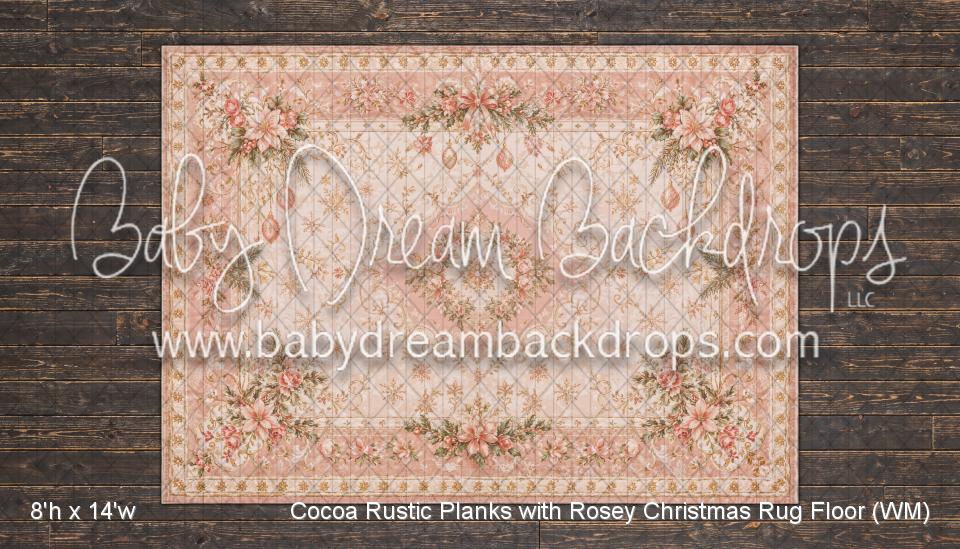 Cocoa Rustic Planks with Rosey Christmas Rug Fabric Floor (WM)