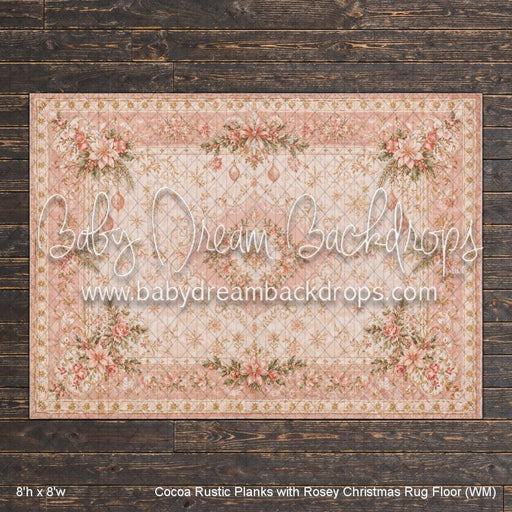 Cocoa Rustic Planks with Rosey Christmas Rug Fabric Floor (WM)