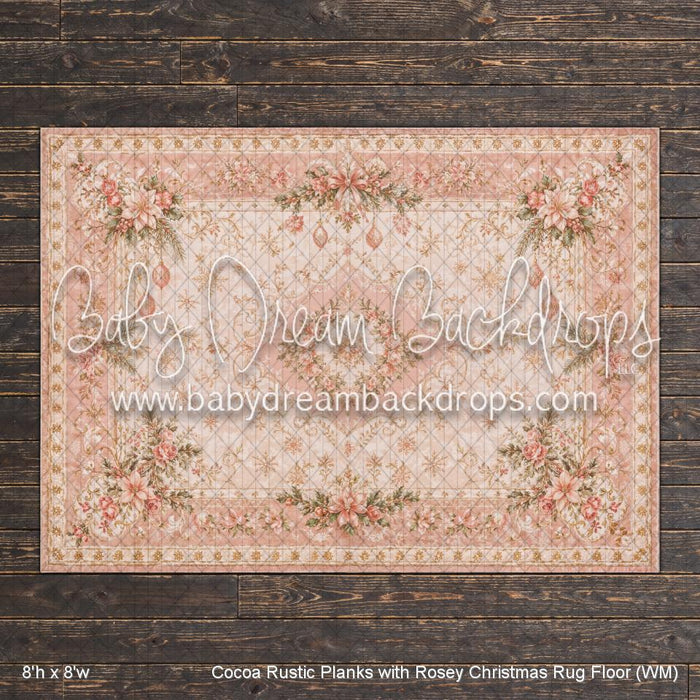Cocoa Rustic Planks with Rosey Christmas Rug Fabric Floor (WM)