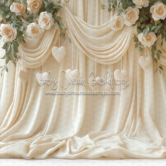 X Drop Cream Crush Curtains with Hearts (JA)