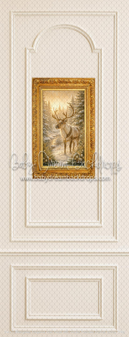 Evergreen Elegance Wall Panel with Golden Reindeer Portrait Skinny (WM)