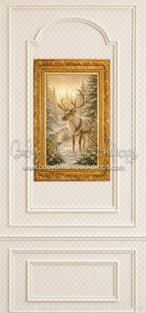 Evergreen Elegance Wall Panel with Golden Reindeer Portrait Skinny (WM)