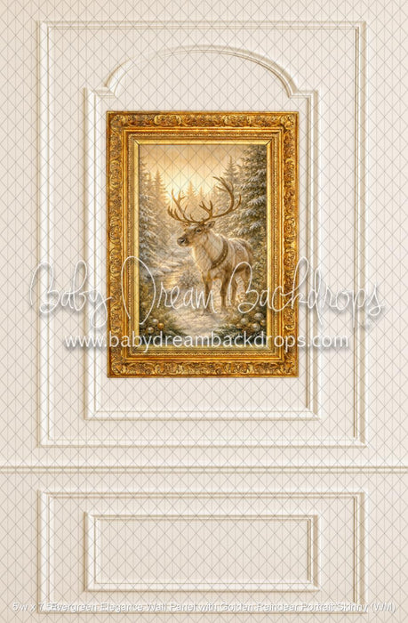 Evergreen Elegance Wall Panel with Golden Reindeer Portrait Skinny (WM)