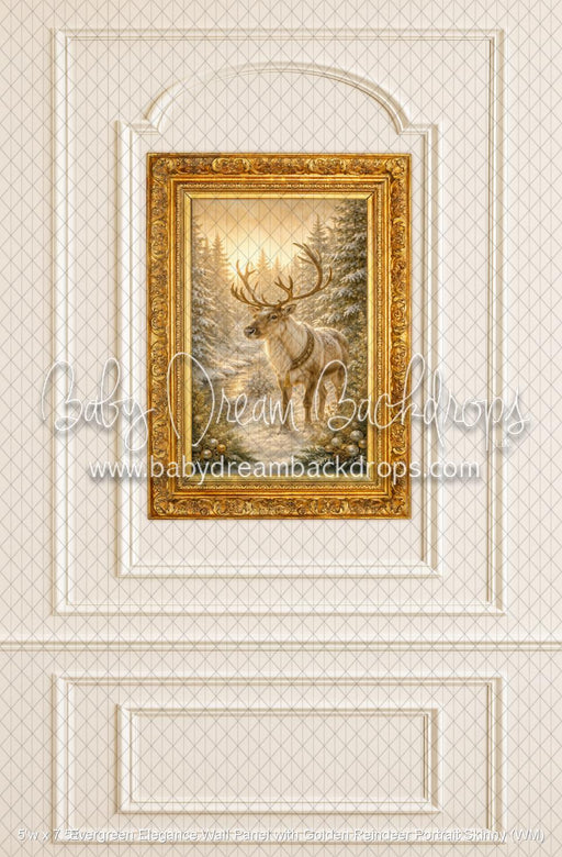 Evergreen Elegance Wall Panel with Golden Reindeer Portrait Skinny (WM)