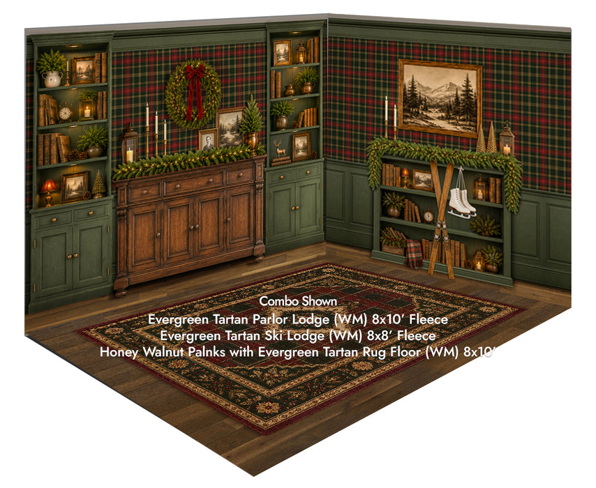 Evergreen Tartan Parlor Lodge + Evergreen Tartan Ski Lodge + Honey Walnut Planks with Evergreen Tartan Rug Floor (WM)