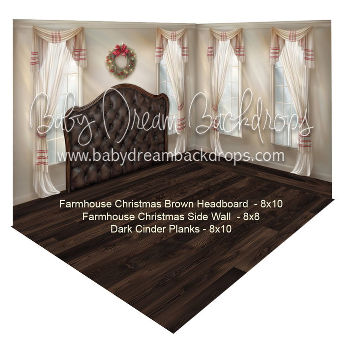 Farmhouse Christmas Brown Headboard + Farmhouse Christmas Side Wall + Dark Cinder Planks