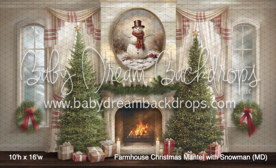 Farmhouse Christmas Mantel with Snowman (MD)