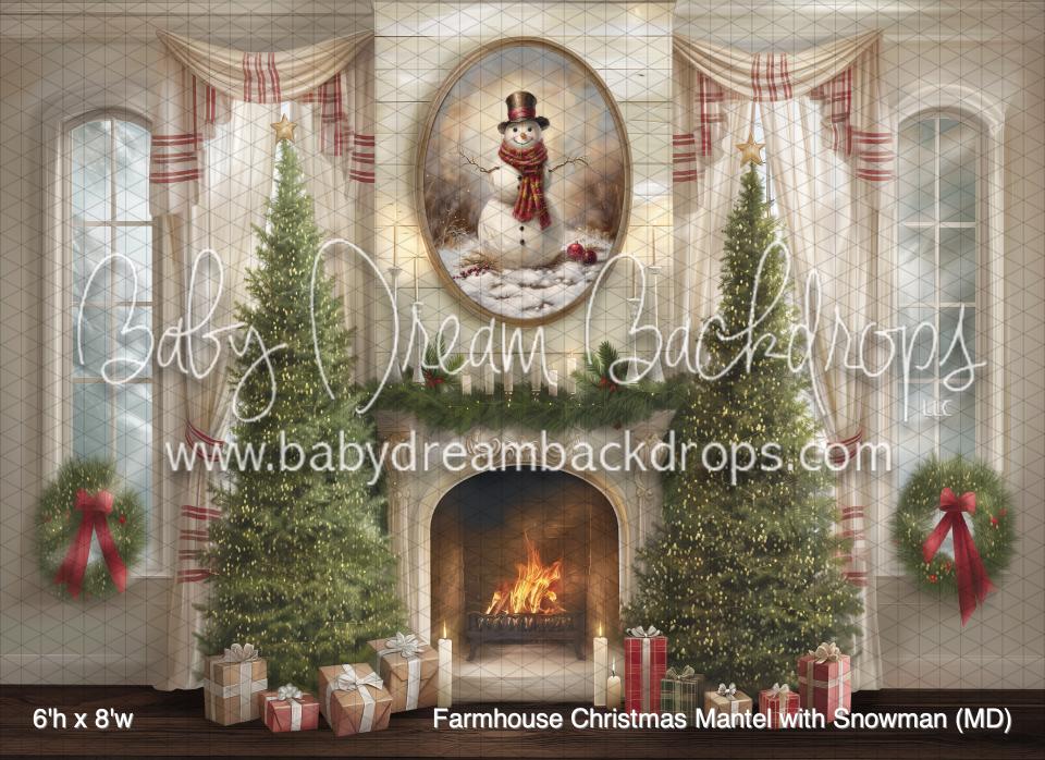 Farmhouse Christmas Mantel with Snowman (MD)