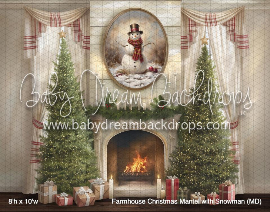 Farmhouse Christmas Mantel with Snowman (MD)