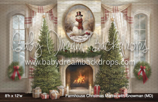 Farmhouse Christmas Mantel with Snowman (MD)