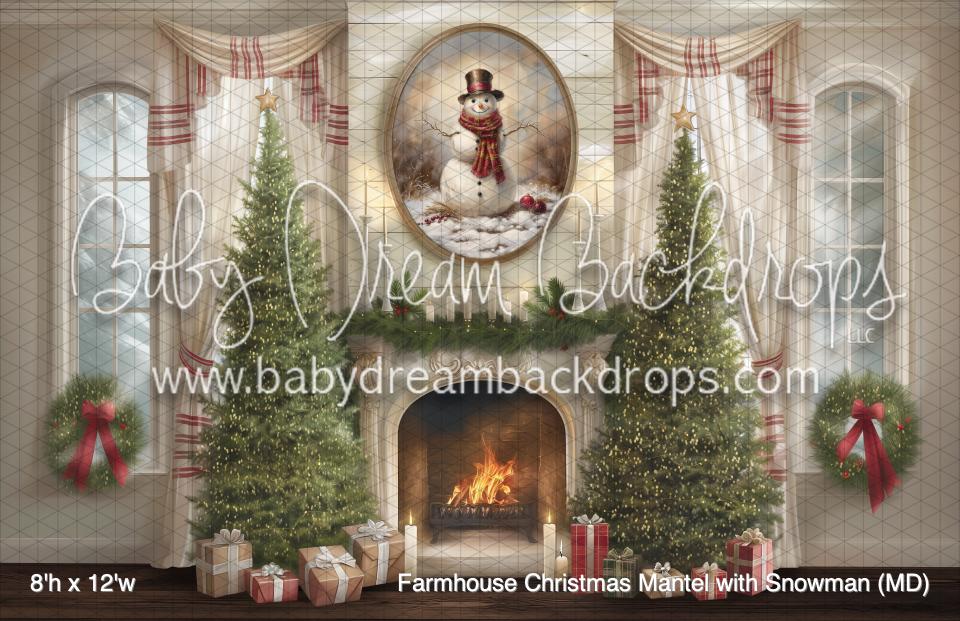 Farmhouse Christmas Mantel with Snowman (MD)