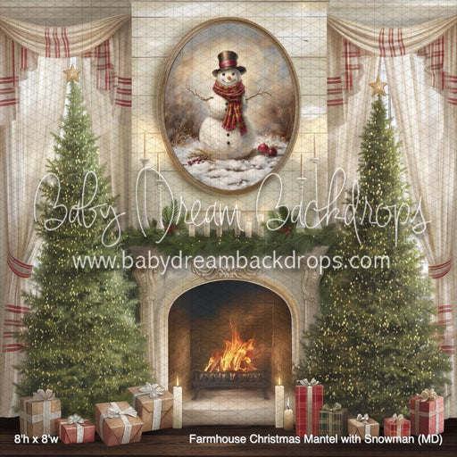 Farmhouse Christmas Mantel with Snowman (MD)