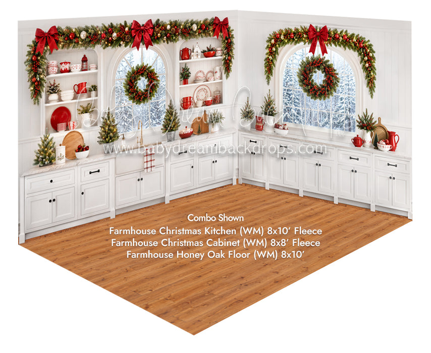 Farmhouse Christmas Kitchen +  Farmhouse Christmas Cabinet + Farmhouse Honey Oak Floor (WM)