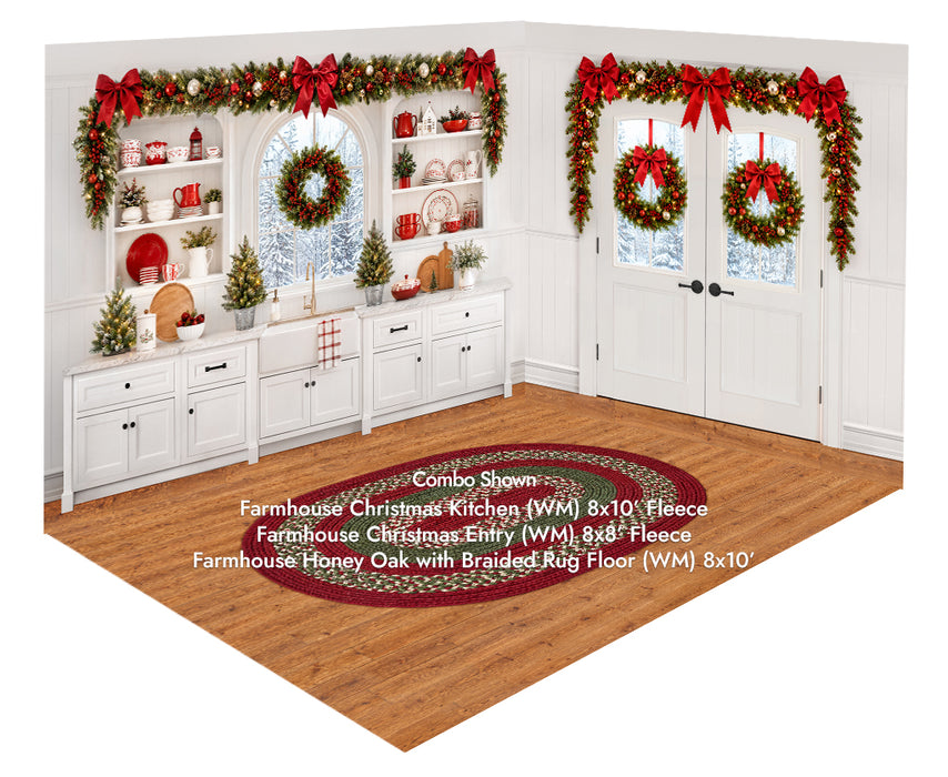 Farmhouse Christmas Kitchen +  Farmhouse Christmas Entry + Farmhouse Honey Oak with Braided Rug Floor (WM)