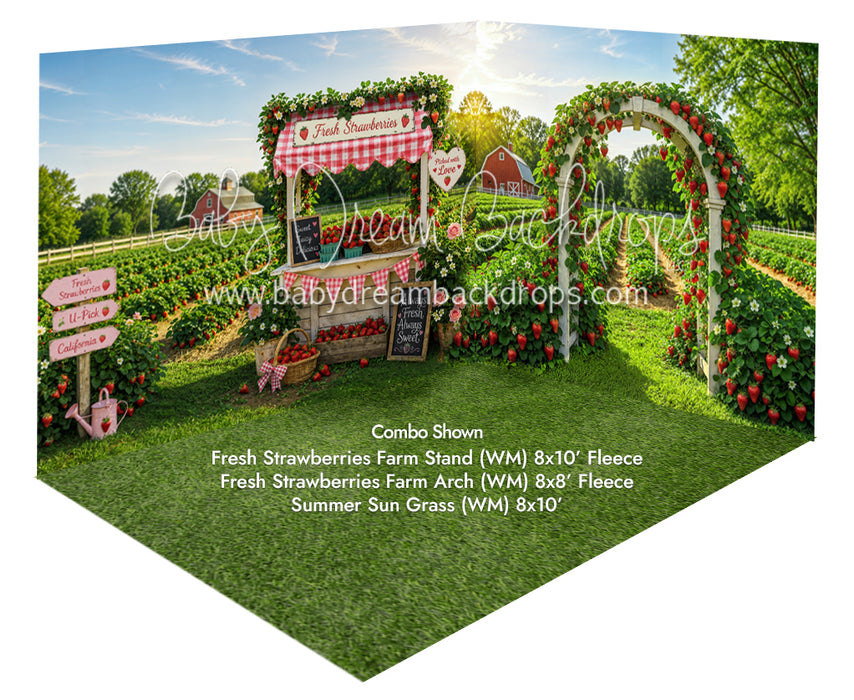 Fresh Strawberries Farm Stand + Fresh Strawberries Farm Arch + Summer Sun Grass Floor (WM)