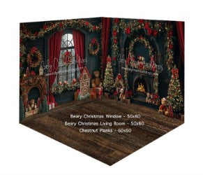 Fabric Room Beary Christmas Living Fabric Room + Window  + Chestnut Planks