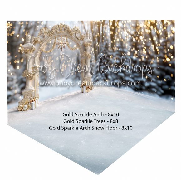 Gold Sparkle Arch + Gold Sparkle Trees + Gold Sparkle Arch Snow Floor