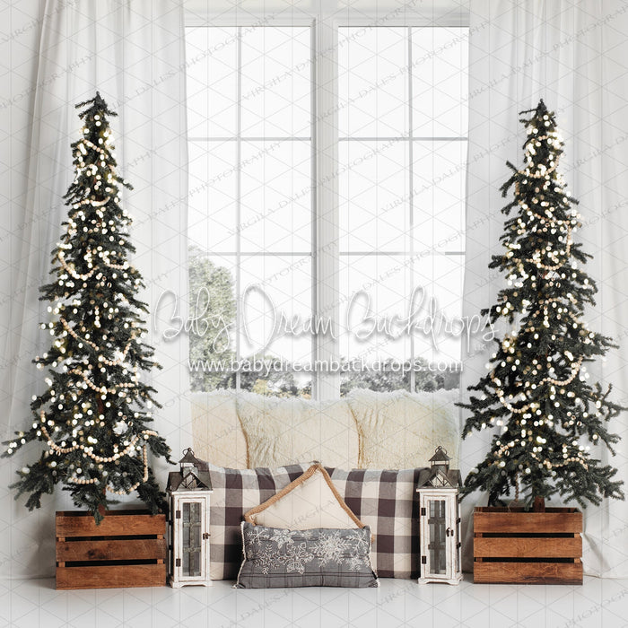 Golden Christmas Dreams Window with Lights