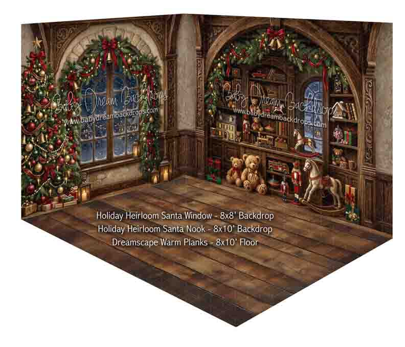Fabric Room Holiday Heirloom Santa Window + Holiday Heirloom Santa Nook + Dreamscape Warm Planks